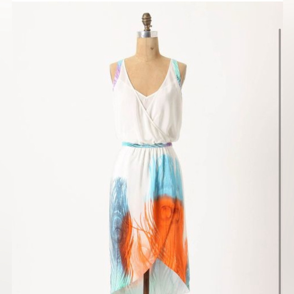 Anthropologie Leifsdottir Silk Feather Print Sleeveless Dress Size 10 NWT
